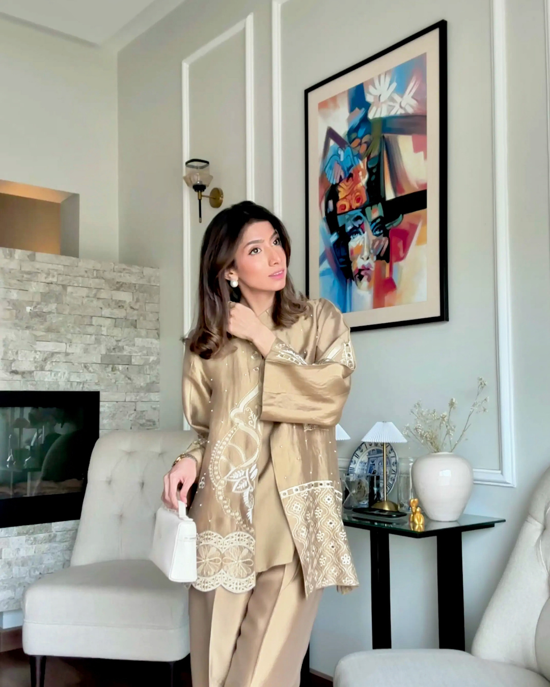 Beige Embroidery Cape Ensemble