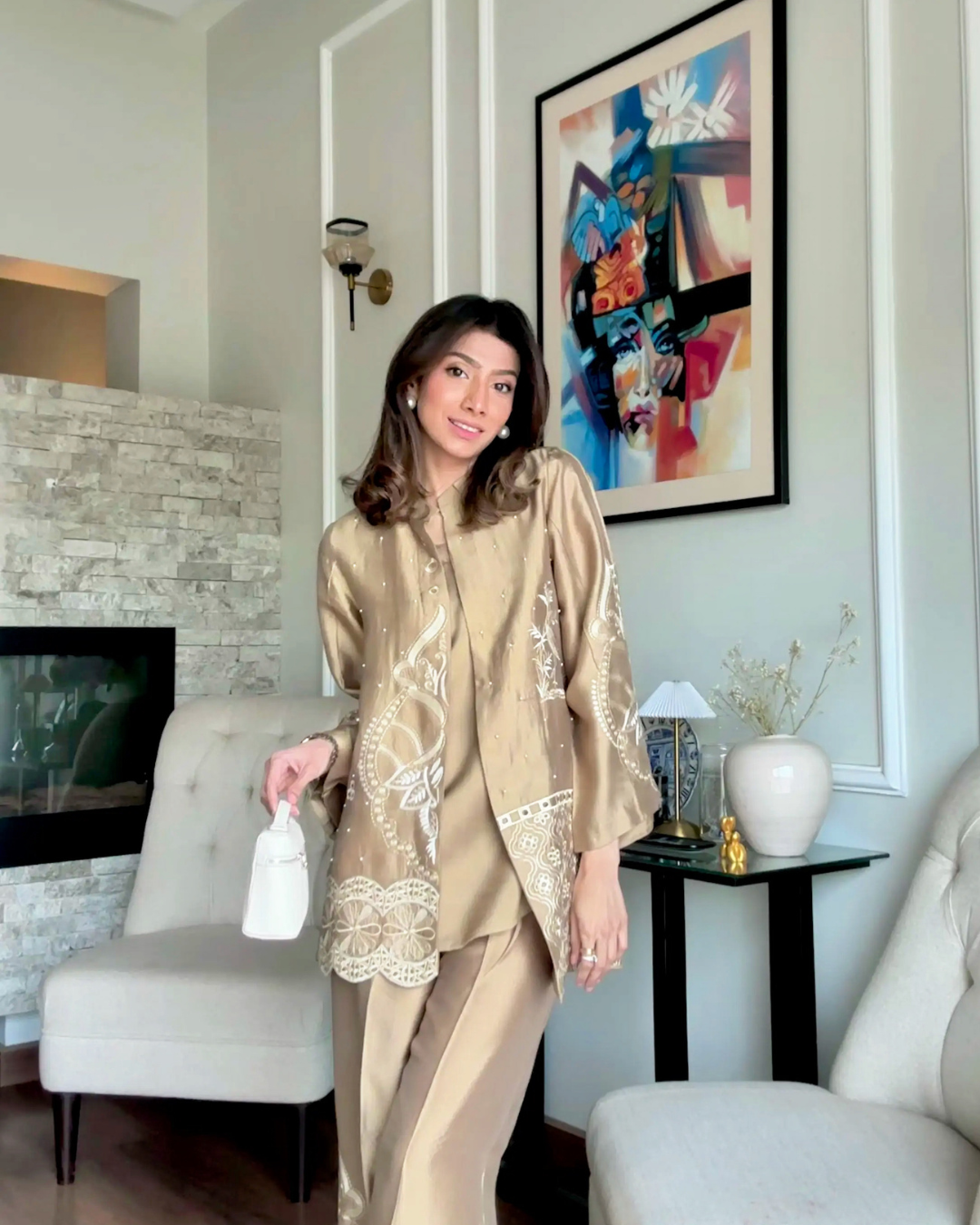 Beige Embroidery Cape Ensemble