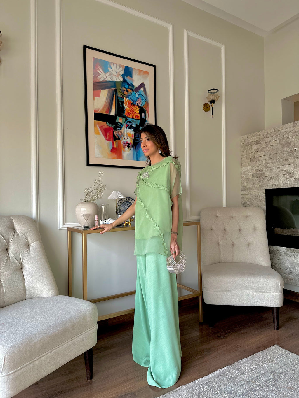 Parrot Green Cape Ensemble