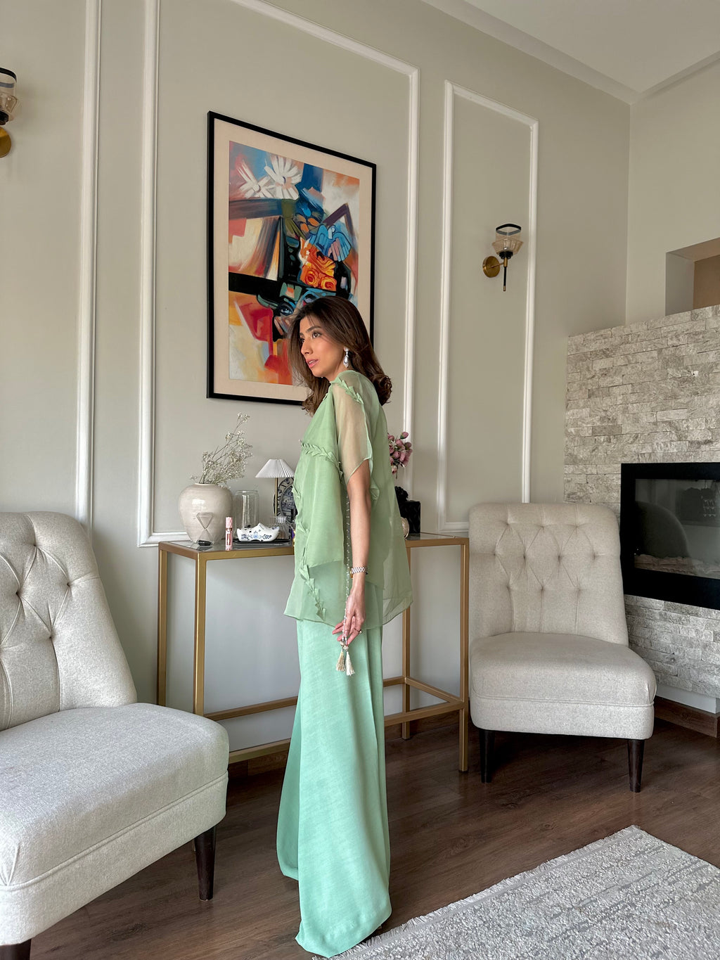 Parrot Green Cape Ensemble