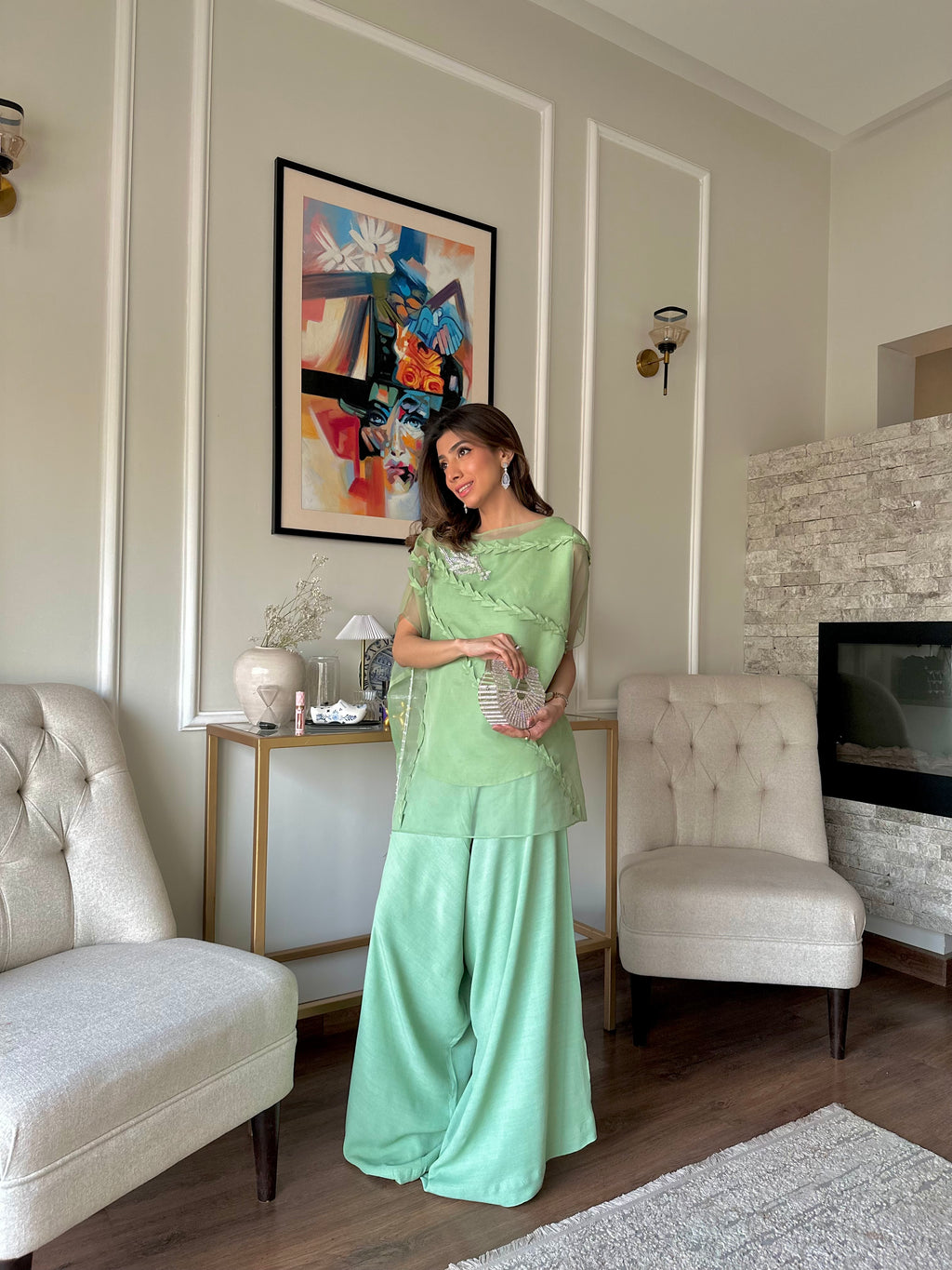 Parrot Green Cape Ensemble