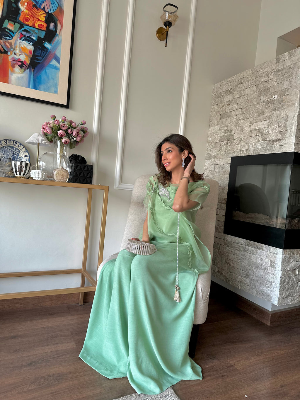 Parrot Green Cape Ensemble